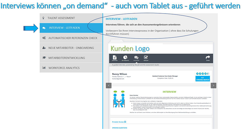 Interviews können vom Tablet aus geführt werden